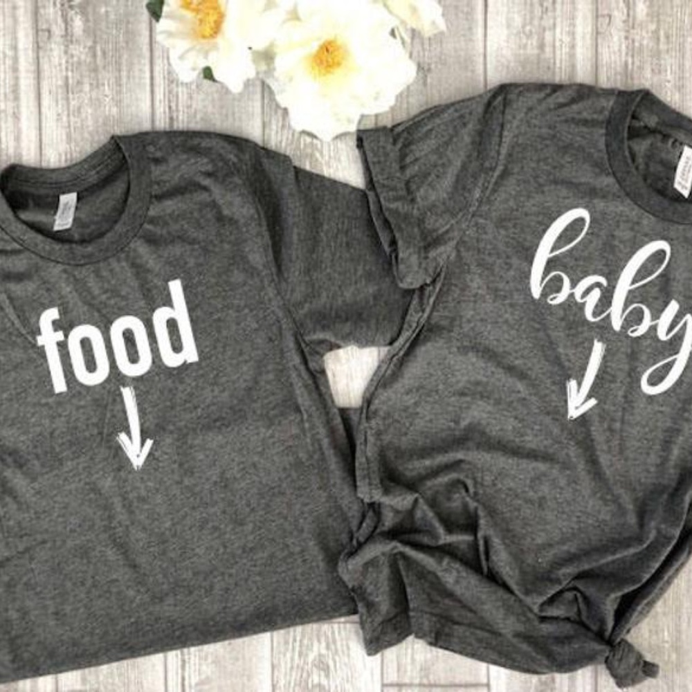 Pregnancy announcement couple shirts food & baby